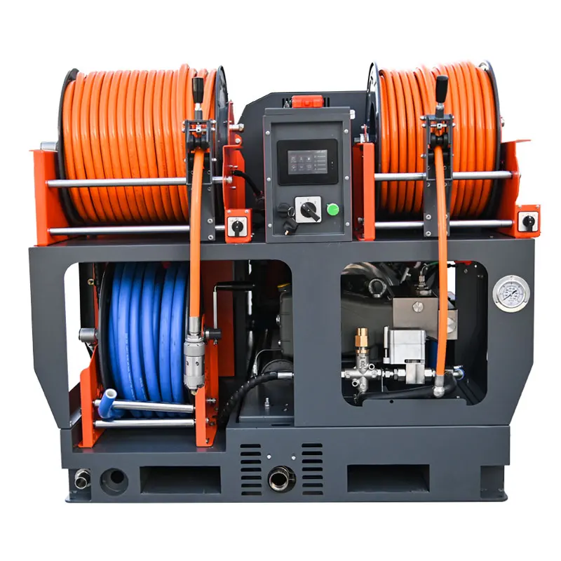 Máquina de chorro de tuberías AMJET 2500-4350psi Japón limpieza de tuberías de alcantarillado de cuatro cilindros de 50-800 mm de diámetro.