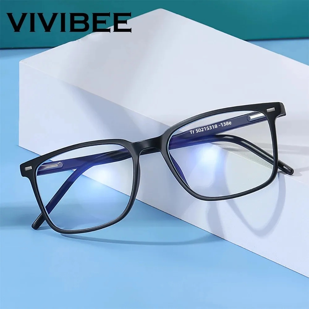 VIVIBEE 2025 Square Blue light Blocking Glasses Men TR90 Light Frame Anti Blue Ray Eyeglasses Women Classic Computer Eyewear