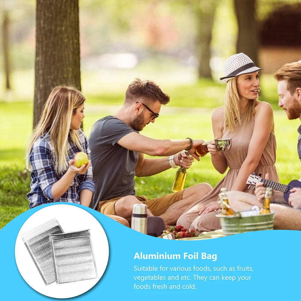 

100 Pcs Insulated Bags Aluminum Foil Foam Food Delivery Grocery Fresh Keeping Portable Outdoor Cake Take Out Bag