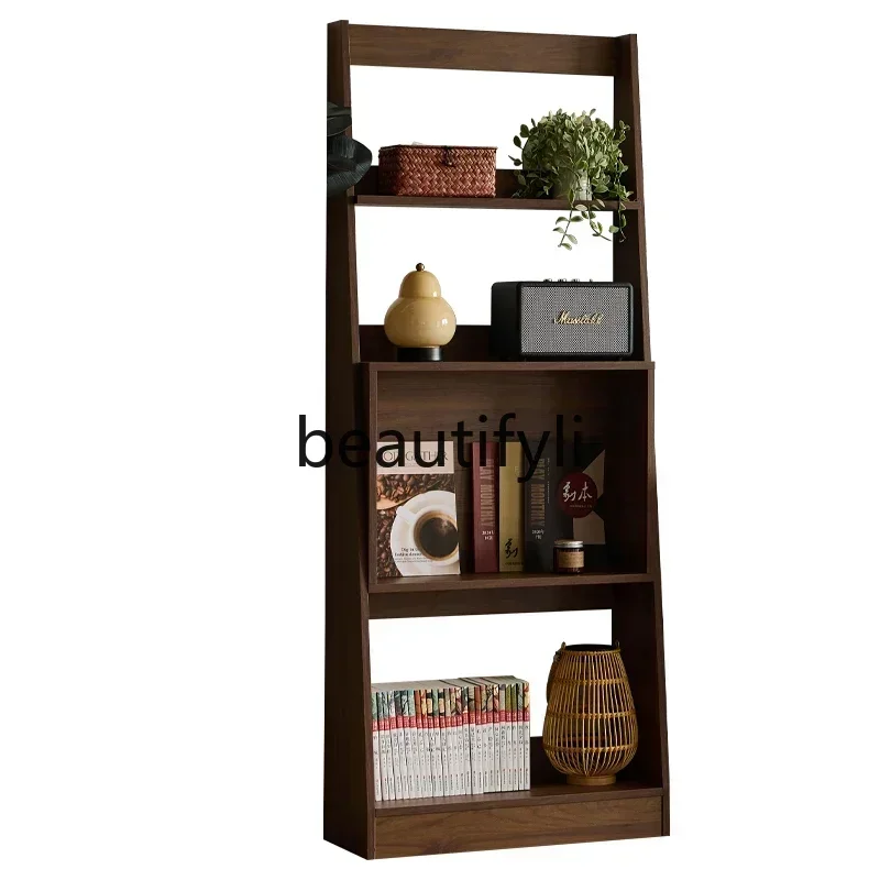 zx1Bookshelf Black walnut display shelf Bookshelf Living room floor-to-ceiling multi-layer storage rackK182