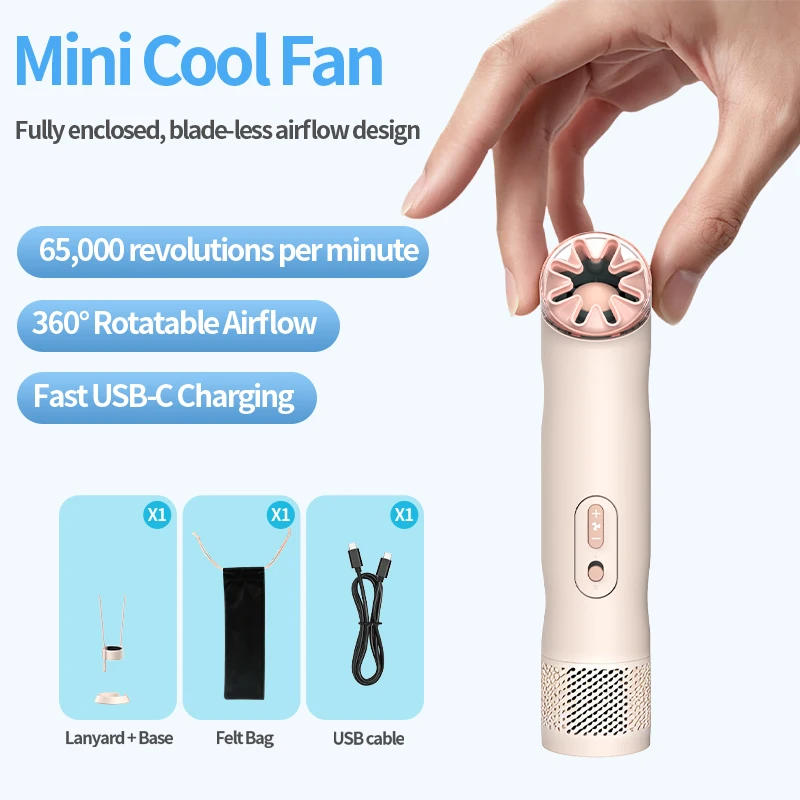 Mini-Nackenventilator mit starkem Motor, 5 einstellbare Windstärken, USB-Ventilator, Handventilator, 6 Stunden Akkulaufzeit, Reise-Essentials – Detail 1