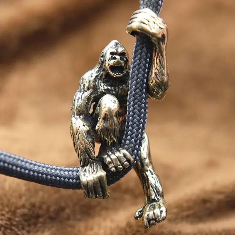 Animal Gorilla Brass Knife Beads Orangutan Paracord Bracelet Umbrella Rope Outdoor Survival Tool DIY Lanyard Pendant Accessories