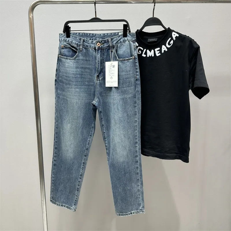

Blue Waed Straight Leg Men's Jeans Spring Autumn Casual American Sle Trendy Brand Youth High Street Bird Poer Fly Jeans