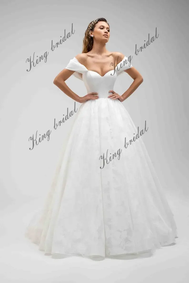 Benutzerdefinierte Blumen Organza Brautkleid Boho Träger Brautkleider TÜL HOCHZEITSKLEID A-Linie Brautkleid Schatz Brautkleider