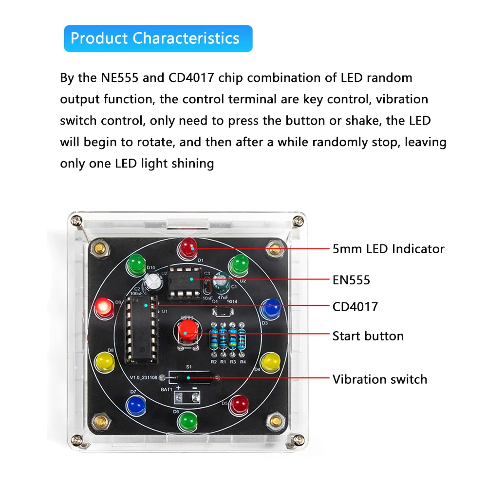 전자 럭키 턴테이블 부품 DIY 키트, LED 복권 마키 DIY 전자 조립 재미있는 용접 운동 보드