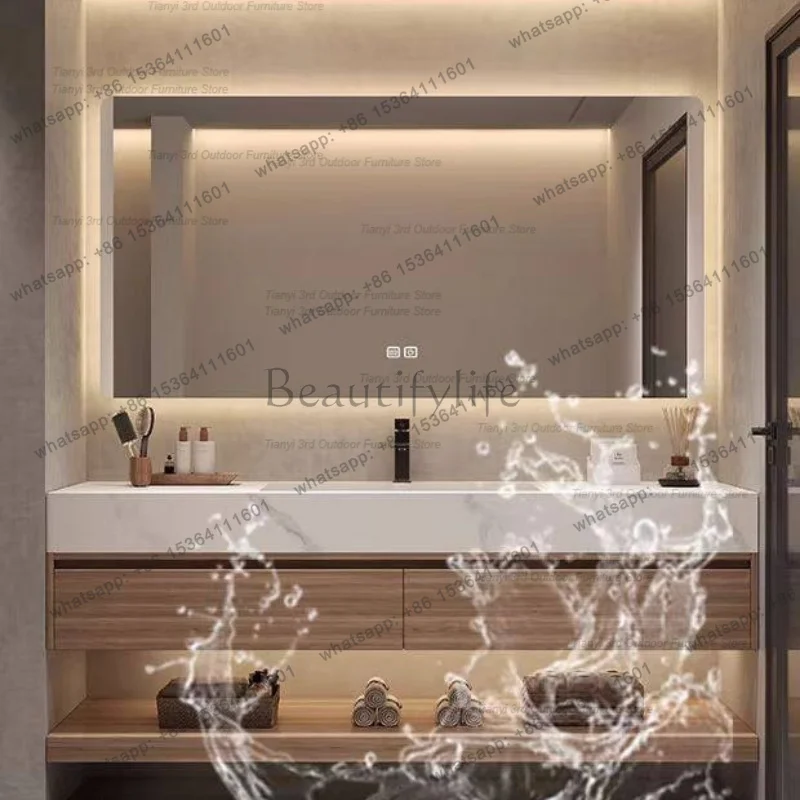 Bathroom Cabinet Rock Plate Seamless Ceramic Integrated Basin Storage Mirror Cabinet Bathroom Furniture