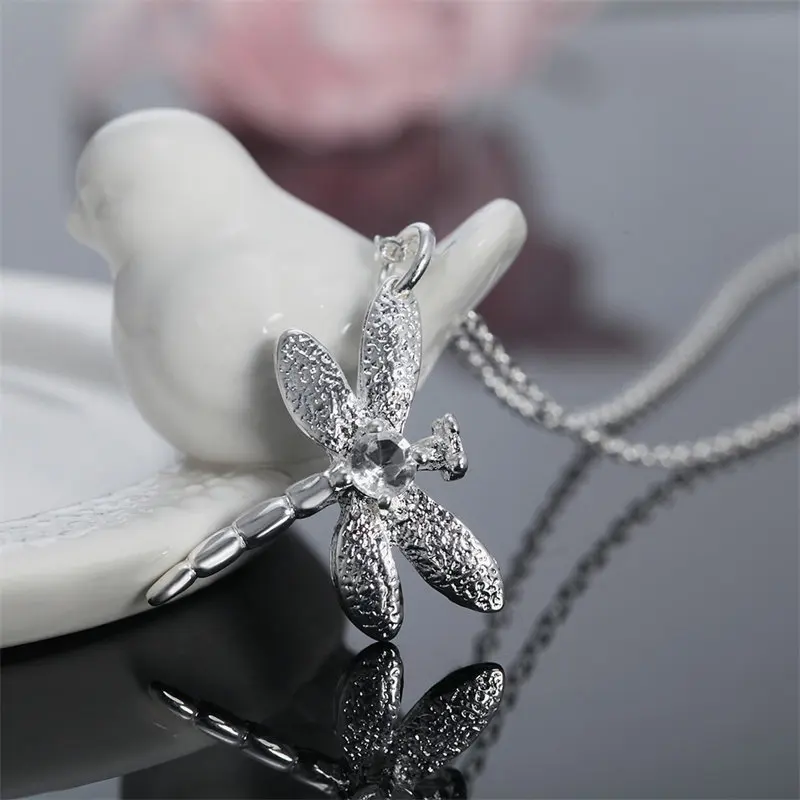 New 925 Sterling Silver 18-24 Inches Dragonfly Zircon Necklace For Women Charm Fashion Wedding Party Favors Jewelry