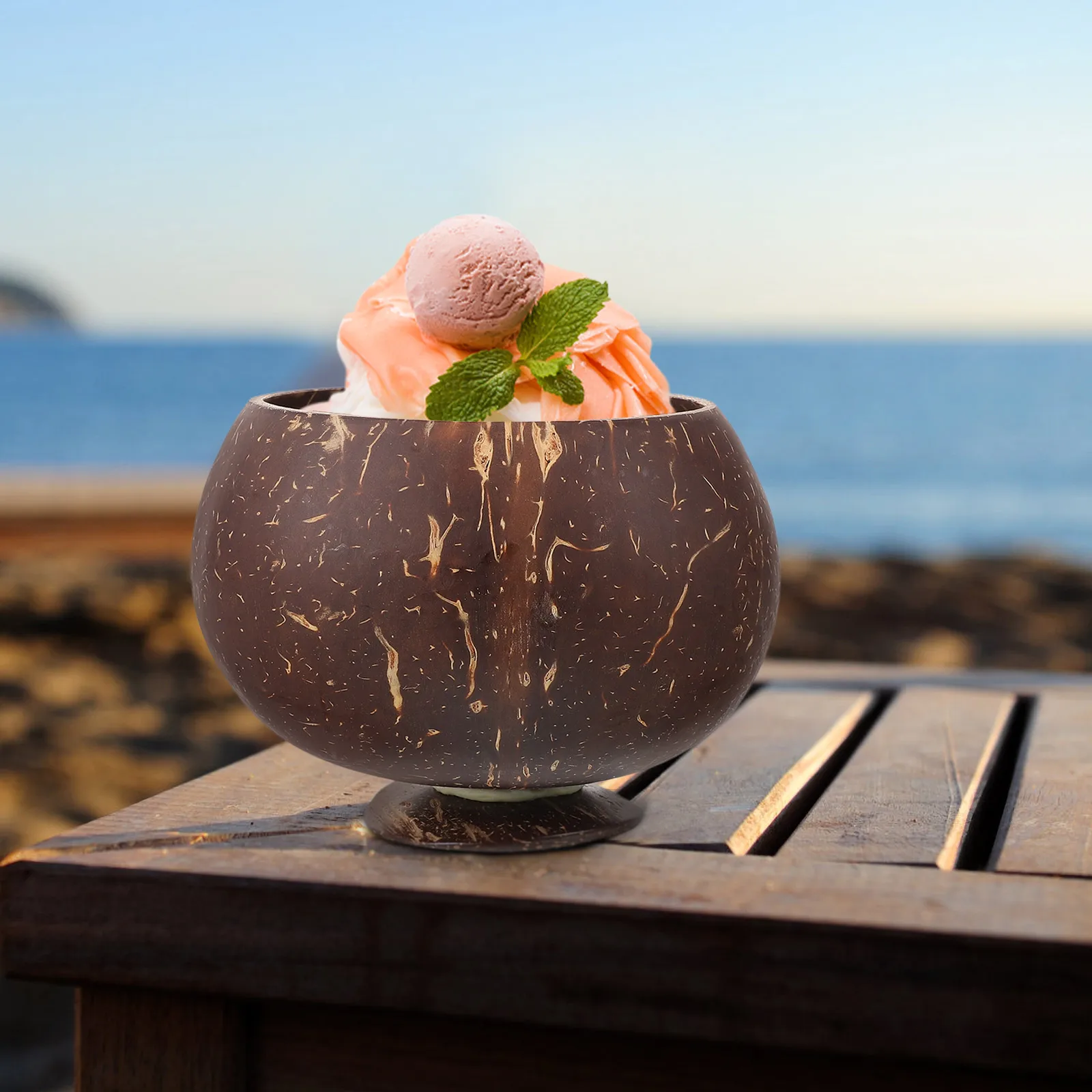 

Coconuts Shell Bowl D11 12 Salad Juice Cups Food Serving Containers Bamboo Straws Kitchen Bowls Fruit Snack Storage