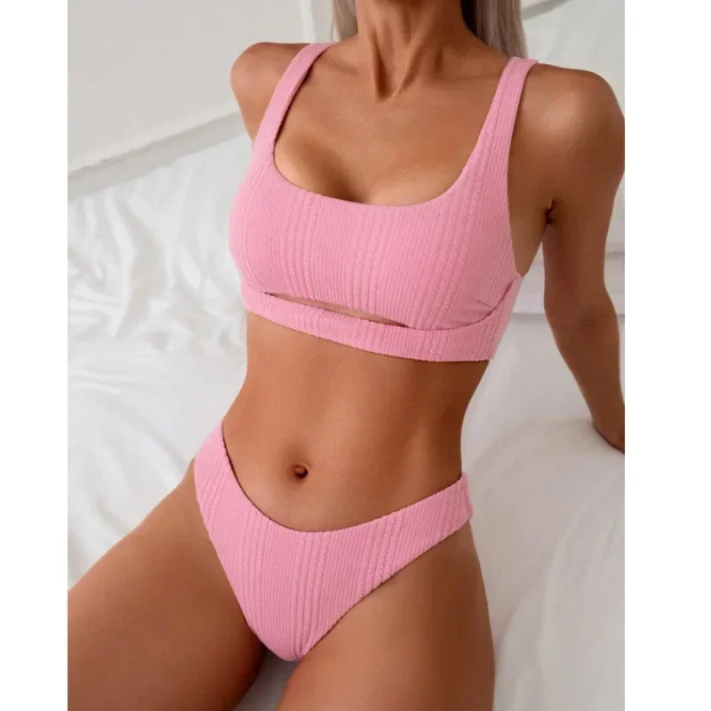 2025 Bandeau Thong Bikini Women Swimwear Female Push Up Swimsuit Bathers Sports Bathing Swimming Suit Korean Beach Wear Summer