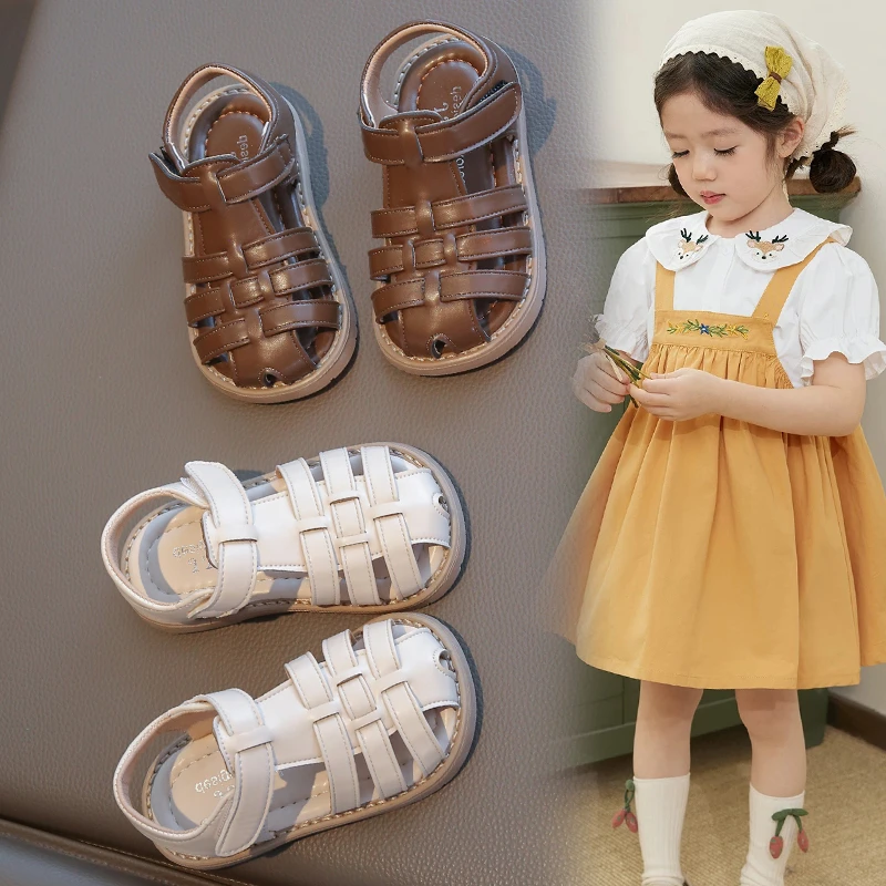 

Girls Roman Shoes Baby Toes Cover Princess Boys Soft-soled Beach Shoes Kids 2025 New Summer Sandals
