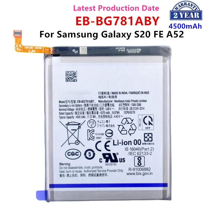 

Brand New EB-BG781ABY 4500mAh Replacement Battery For Samsung Galaxy S20 FE 5G SM-G781 A52 SM-A526/DS Batteries