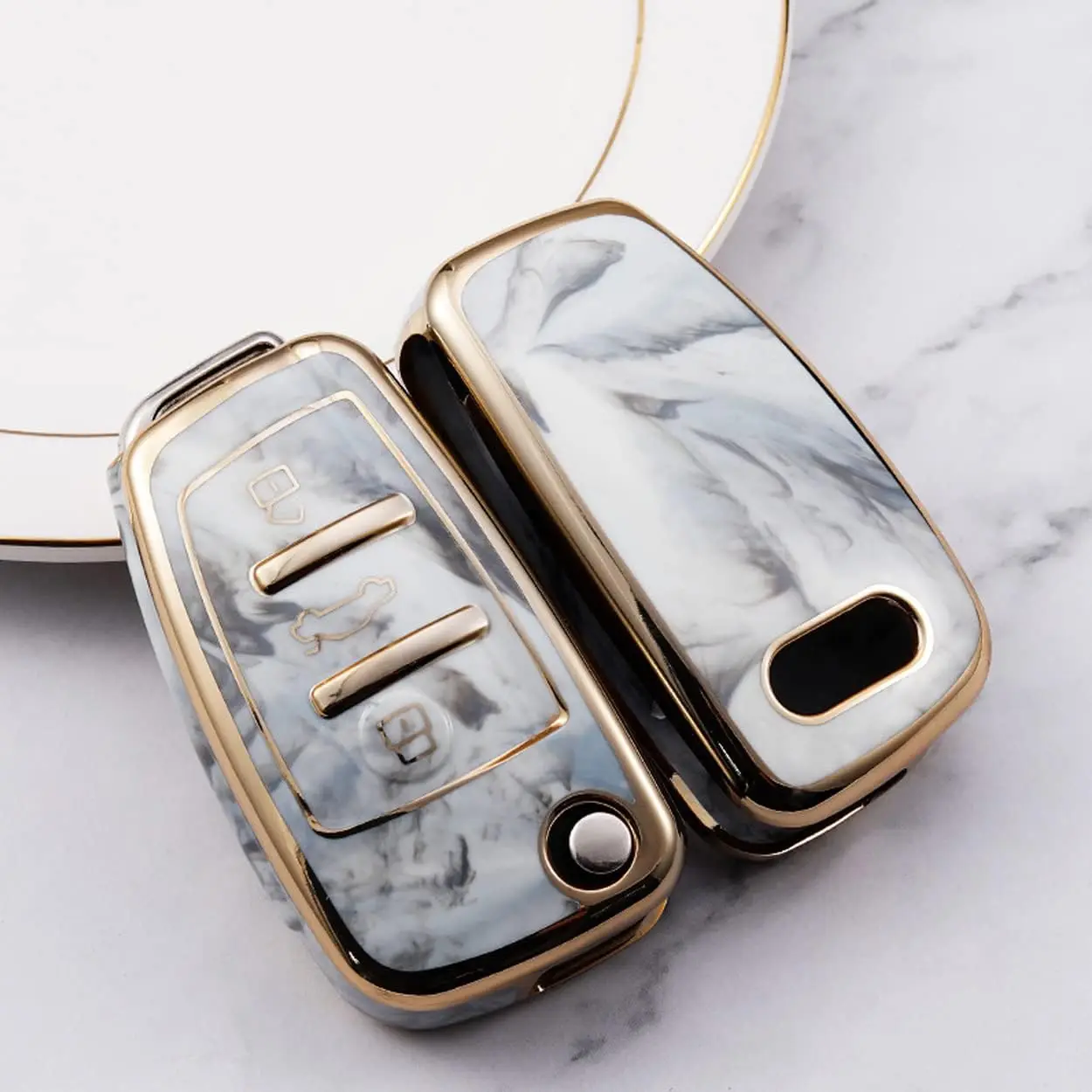 Heart Horse 3 Button Remote Car Key Fob Cover for A3 A4 A4L A6 A6L Q2L Q3 Q5 Q7 TT A1 S3 RC3 Design Marble Soft TPU Key Case Pro