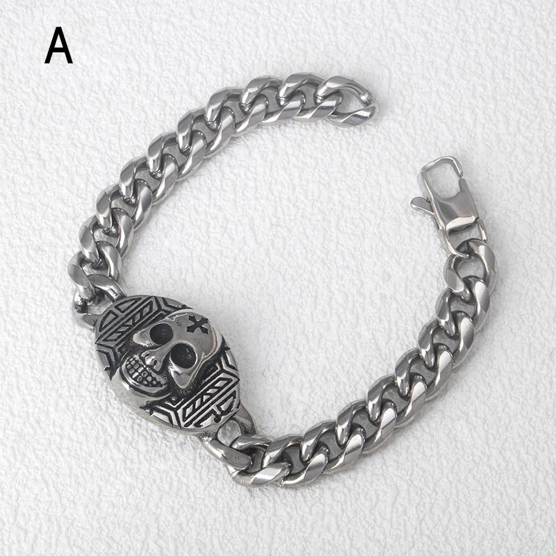 Stainless steel rock hip-hop personality punk creative skull thick men\'s and women\'s bracelet