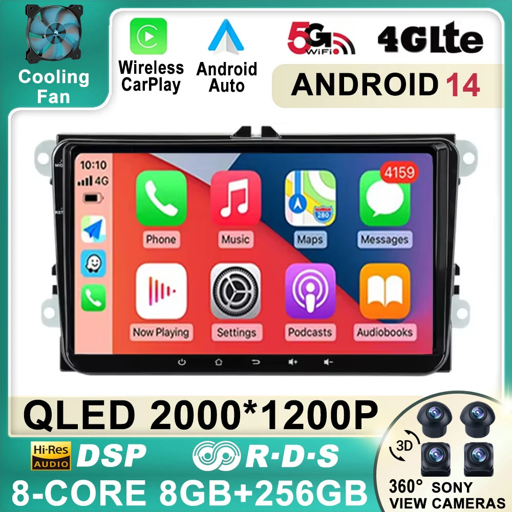 Radio con GPS para coche, reproductor Multimedia con Android 14, 9 pulgadas, para VW, Volkswagen, Golf, Polo, Skoda, Rapid, Octavia, Tiguan, Passat,