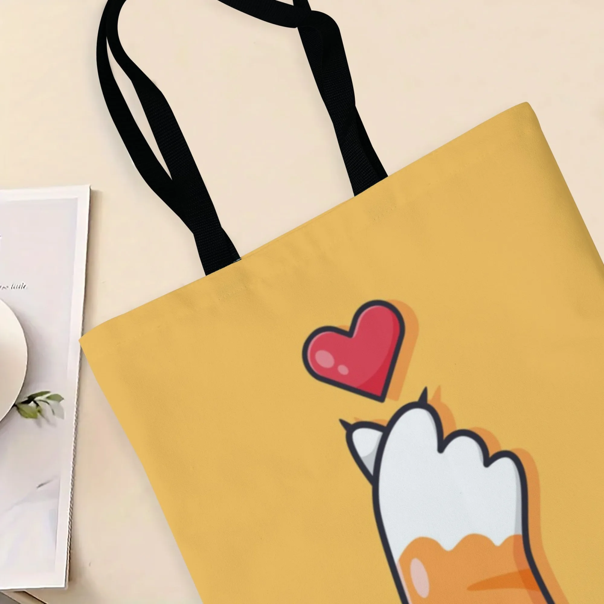 جديد Kawaii القط باو حمل حقيبة القط اليد مع القلب طباعة حقيبة كتف المرأة حقيبة تسوق أنيقة مثالية لمحبي الاتجاه لطيف #5