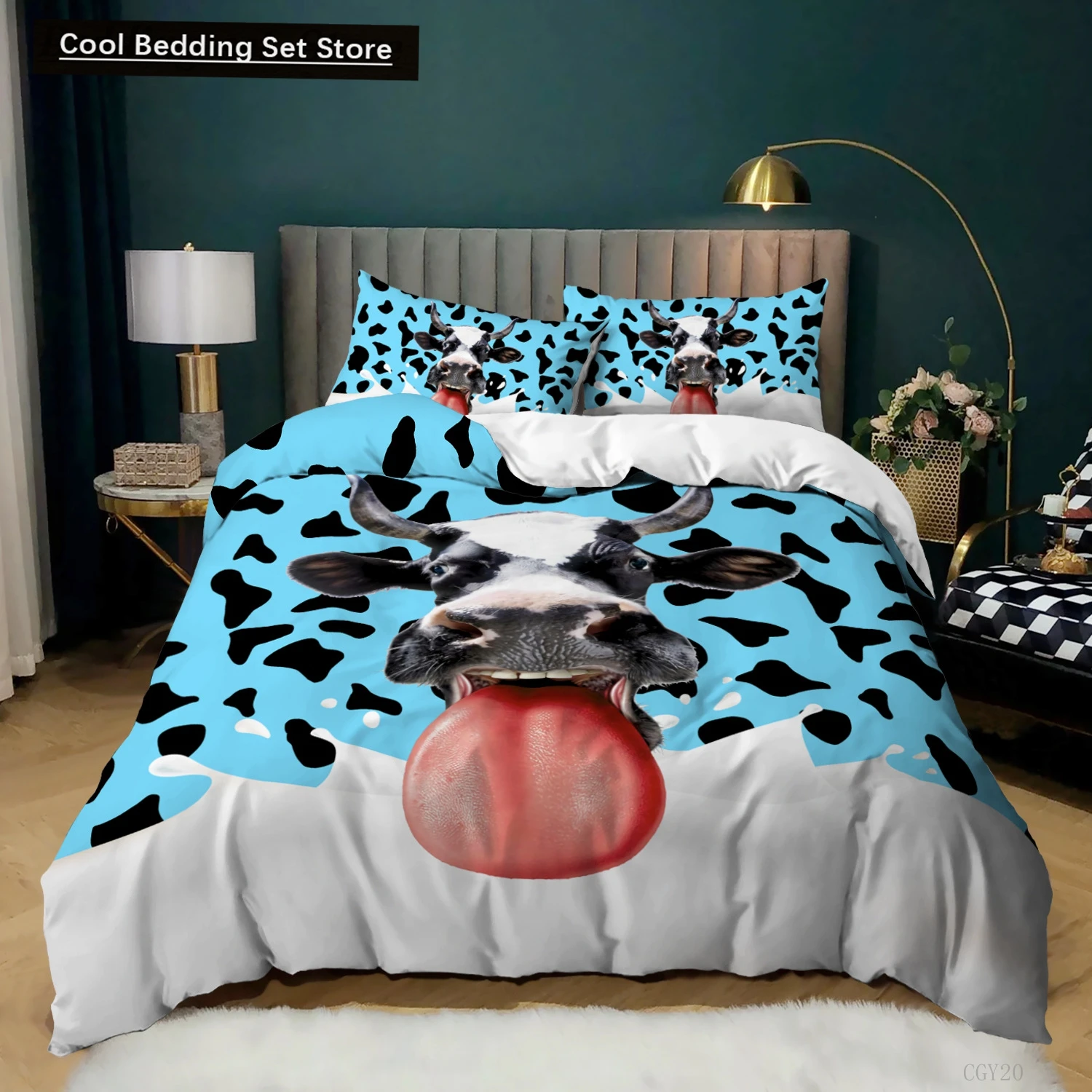 

Milk Cow Duvet Cover King Queen Size Cute Cartoon Cows Bedding Set for Kids Farmhouse Rustic Animal 2/3pcs Polyester Quilt Cover