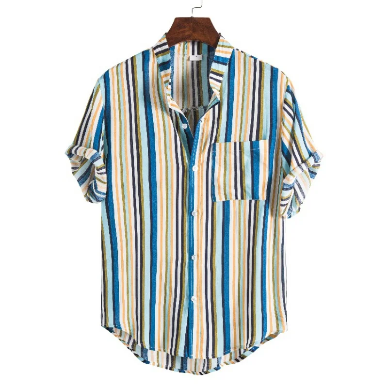 SZYL-camicia da uomo manica corta popolare colletto alla coreana camicia stampata camicia hawaiana da uomo fodera floreale