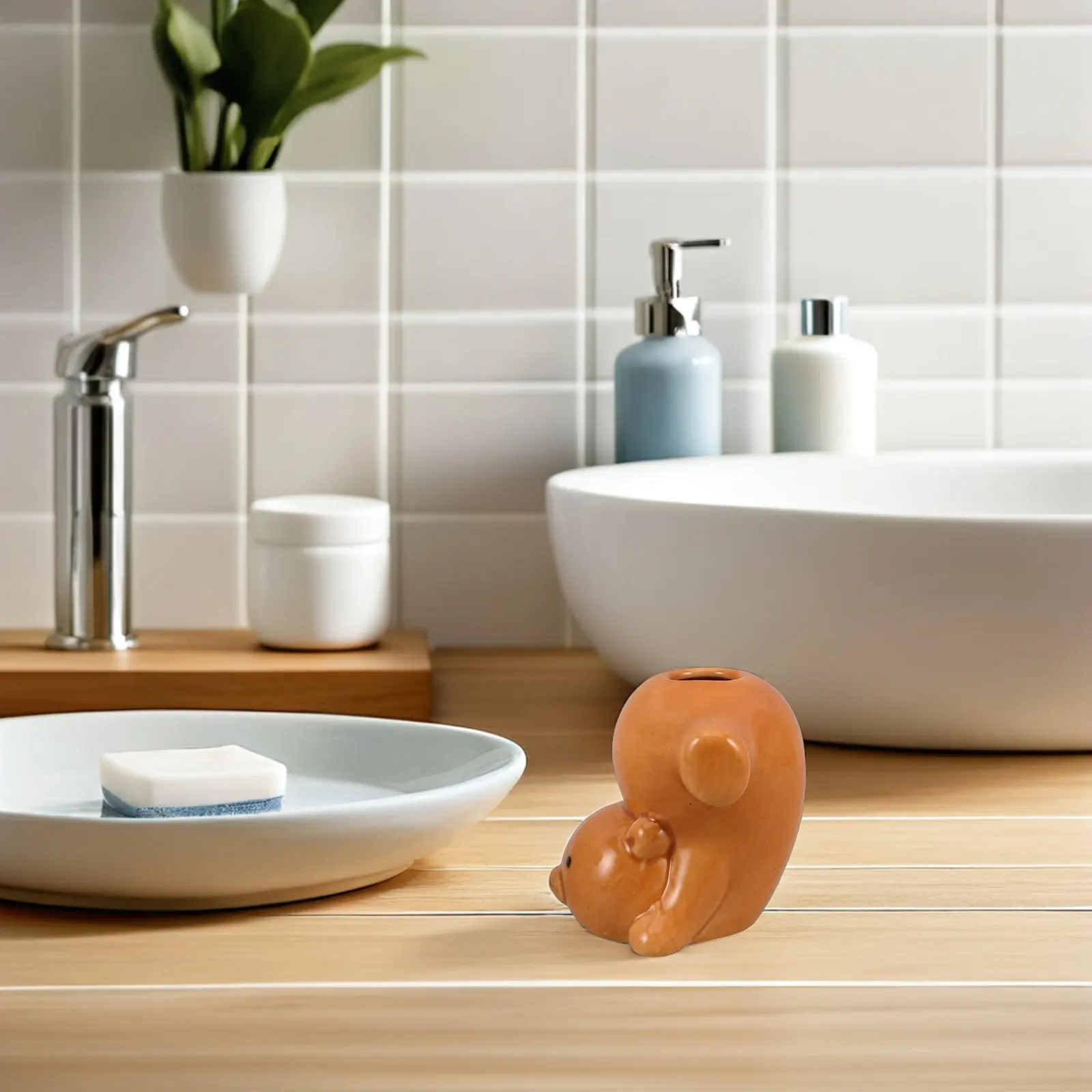 2Pcs Cartoon Animal Toothbrush Holder for Bathroom Countertop Toothbrush Toothpick Toothpaste Stand Efficient Drainage