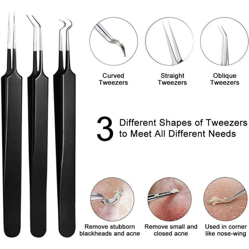 Kit d'outils professionnels Pimple Popper, extracteur de points noirs avec boîtier en métal, retrait facile pour Zit Remoimplemen Front, Antarctique, 10 pièces