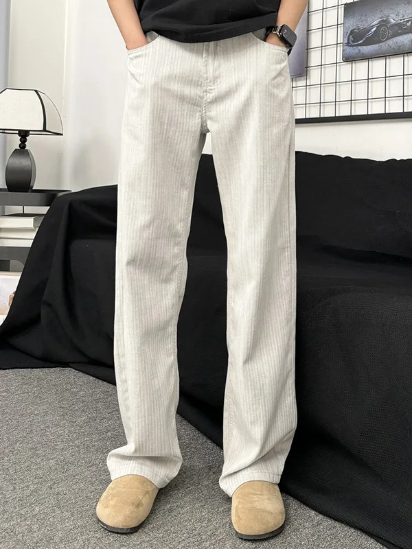 

Spring 2026 Men's Casual American Sle Khaki Jeans Loose Straight Leg Trendy Long Pants Faionable Urban Geometry Pattern
