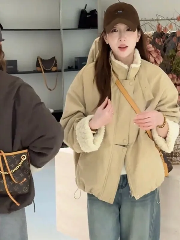 

Korean Style Casual Thickened Winter Jacket Women's Stand Collar Windproof Warm Loose Versatile Design Slimming Cotton Coat