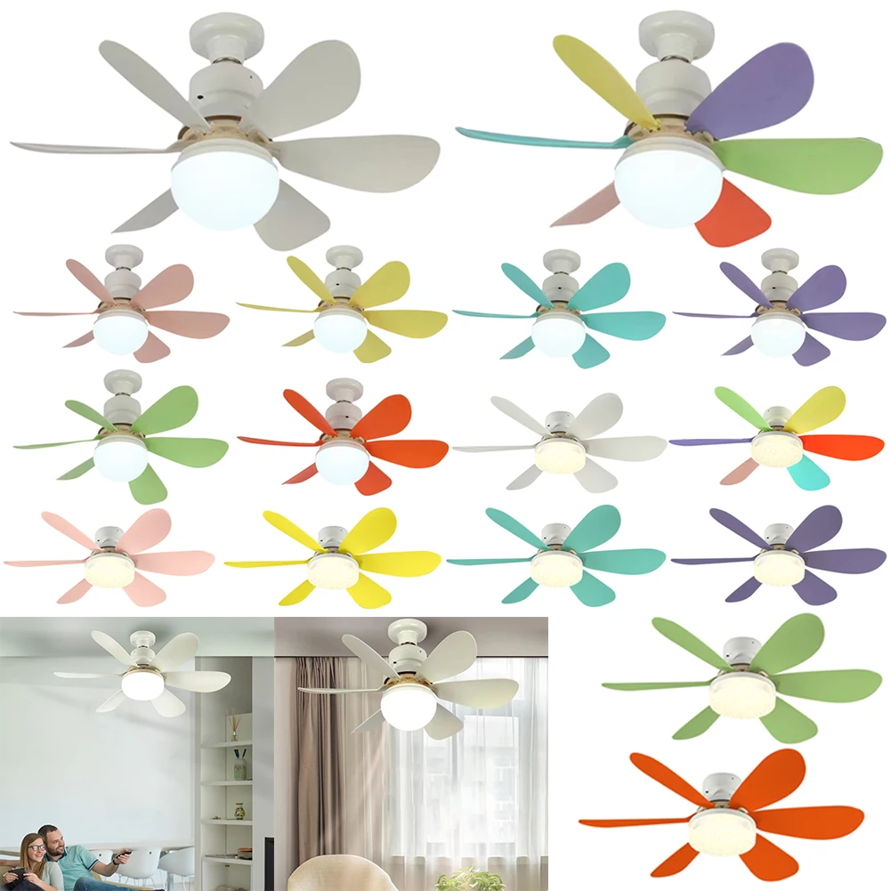 Ceiling Fan LED Lamp E27 Base 42cm Chandelier Ceiling Fan Remote Control Low Profile Ceiling Fan for Bedroom Living Room Kitchen