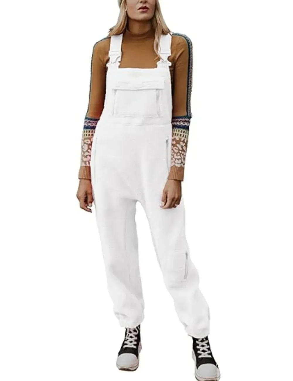 Overalls Women Suspenders Long Pants Lamb Wool Casual Loose Trousers Regular Pocket Straight Pant Solid Splice Capris 2024