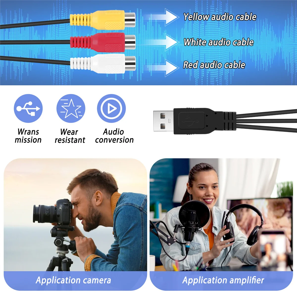 Kabel USB na 3RCA Kabel USB żeński na 3 RCA Rgb Video AV Composite Adapter Konwerter Kabel Złącze Przewód do TV PC DVR