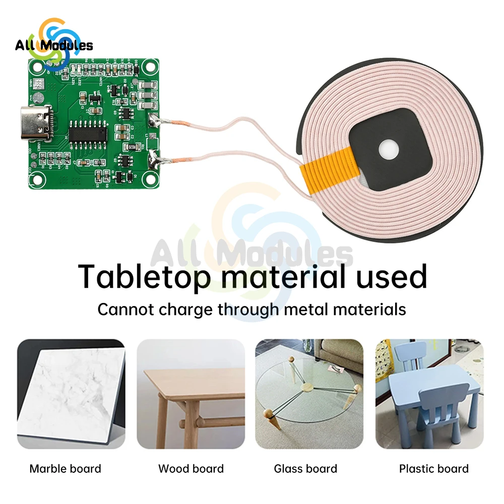 

15W Wireless Charging Transmitter Module DC 5V/9V/12V Fast Charging Coil Circuit Board PCBA for DIY Accessories