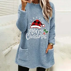 Christmas Fluffy Women Hoodie Casual Pullover Autumn Winter Pocket Tops Women Korean Fashion Sweatshirts Winter Clothes Women