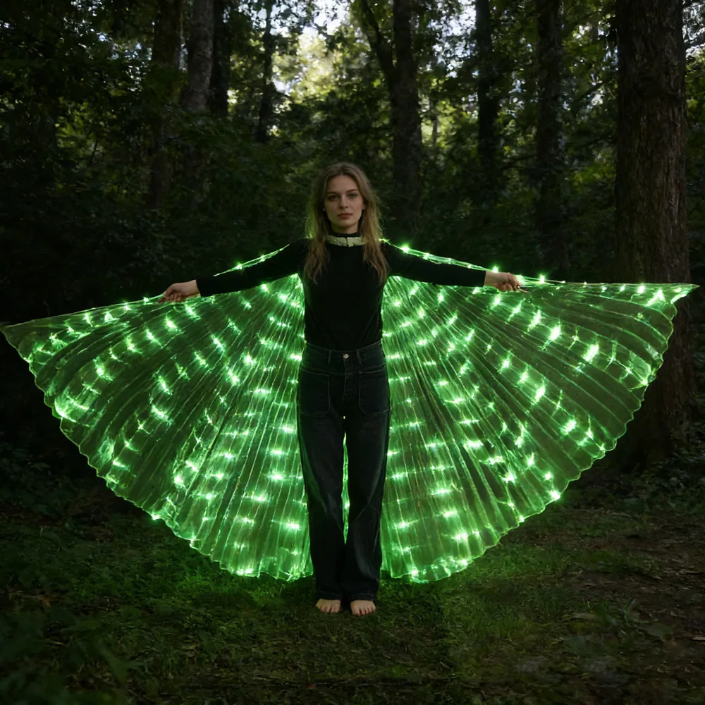 

Зеленая светящаяся накидка освещает крылья бабочки-феи во время танца живота (батарейки в комплект не входят в отправке).