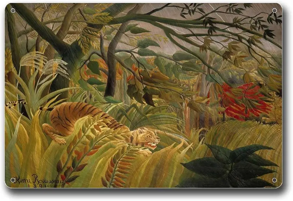 Metal Aluminum Signs Tropical Tiger Henri Rousseau Classic Color Wall Art Office Home Decor Metal Tin Signs  Tin Sign