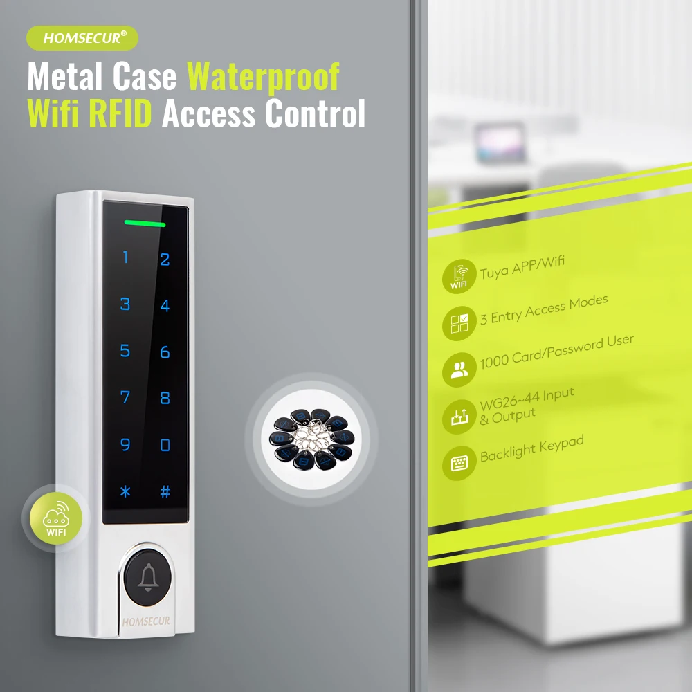

10Pcs 125KHz RFID Keyfobs+Tuya APP WIFI Password Door Access Control IP66 Anti-Tamper Alarm WG26~44 for Home/Office Security