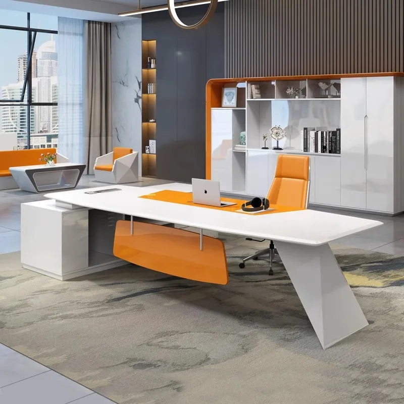 

White paint boss table creative furniture simple modern class desk president table manager room office combination