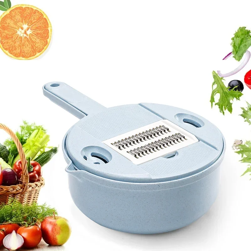 

12 in 1 Vegetable Cutter Fruit Slicer Shredders Carrot Grater Chopper Gadgets Slicer Peeler Drain Basket Kitchen Accessories