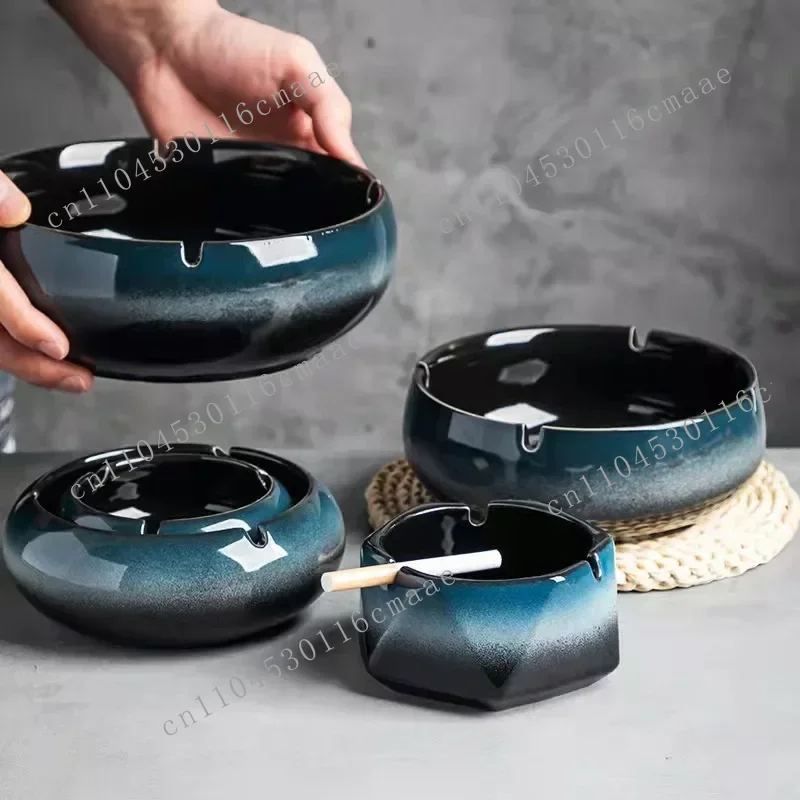New Ceramic Ashtray with Lid Creative Kiln Glazing Decoration Desktop Ashtray Living Room Ashtray Decoration