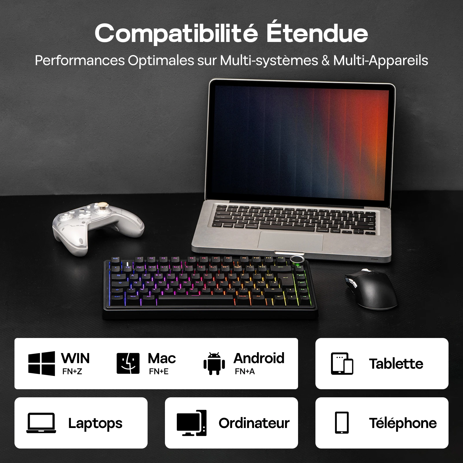 ISO-FR 레이아웃 AULA F75 75% AZERTY 프랑스어 레이아웃 유선/블루투스/2.4G 무선 기계식 게이밍 키보드 RGB 백라이트 4000mAh 배터…