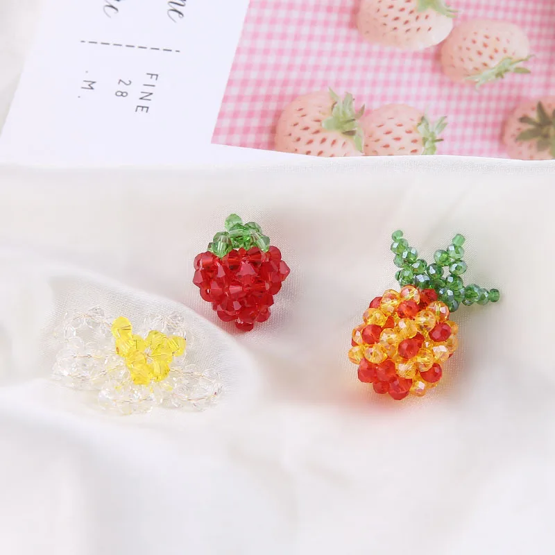 1pcs Diy Ornament Summer Fun Fruit Glass Crystal Woven Millet Beads Flower Strawberry Pineapple Pendant Handmade Charms