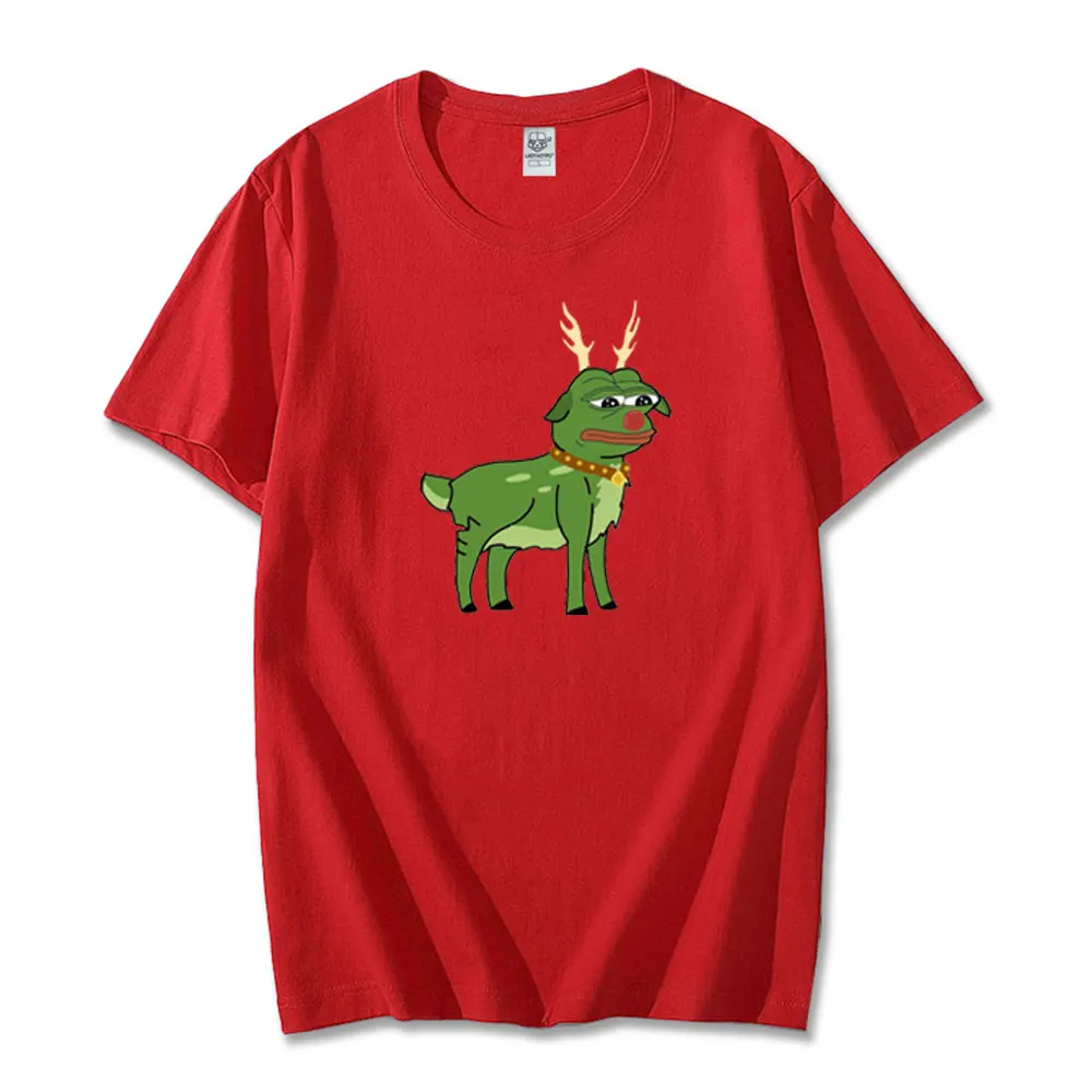 Pepe Frog Role Play Christmas DeerAnimal Girls Tees Women's Cotton TShirt O-neck Funny Gift Pepe The Frog Meme Harajuku Tshirts