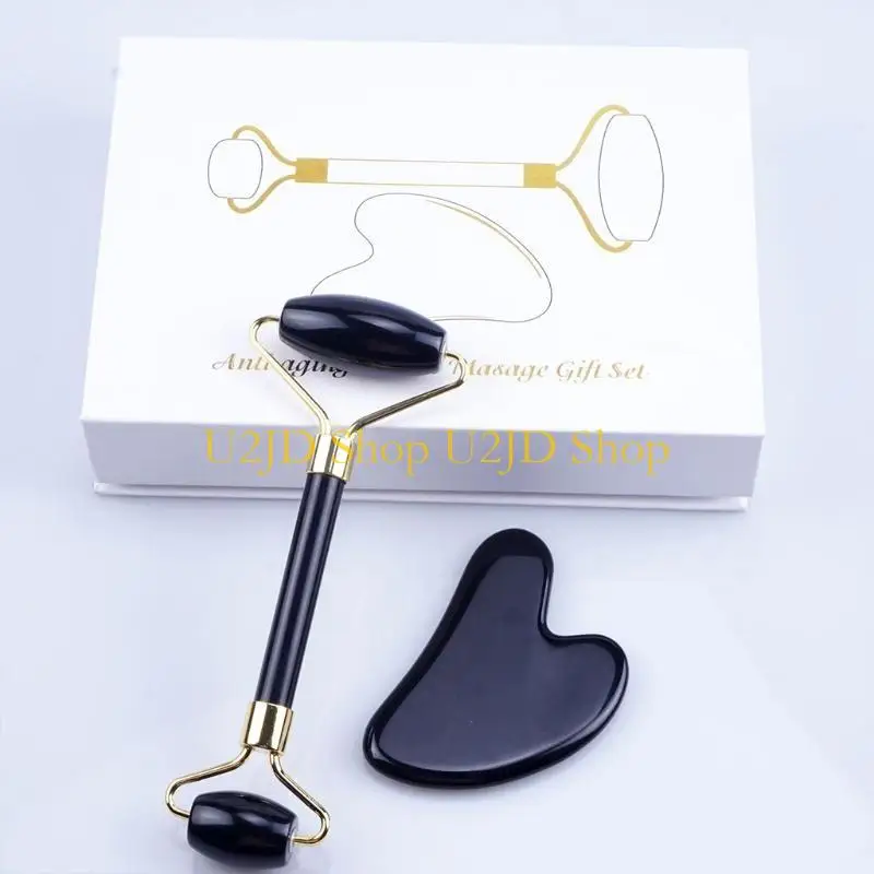 U2JD Jade Roller Gua Sha Massage Kits Anti-Aging for Eye Puffiness Skin Tig