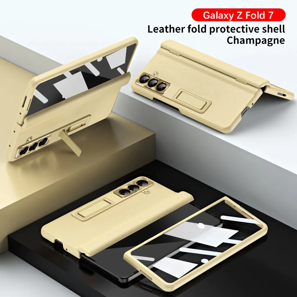 

Tempered Film PU Leather Phone Case for Samsung Galaxy Z Fold 7 6 5 4 3 Fold7 Fold6 Fold5 Fold4 WIth Kickstand Protection Cover
