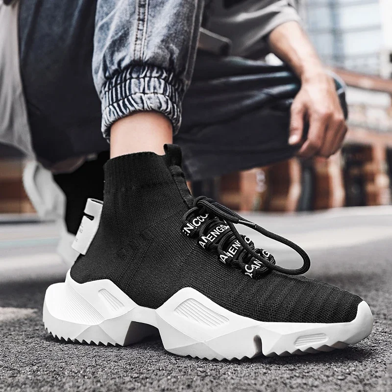 MAEDEF Men Shoes High Top Sneakers Soft Comfortable Casual Shoes Breathable Anti-slip Mens Sneakers Lace Up Outdoor Walking Shoe