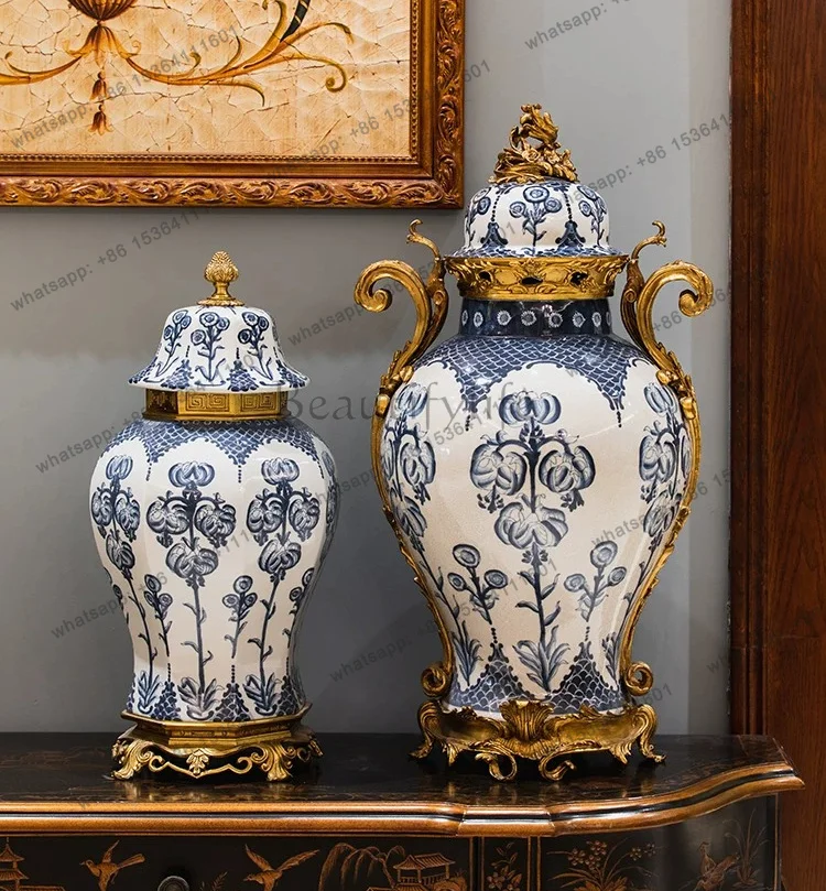 LS hut classical home European luxury vase flower ware ceramic blue and white decoration high-end decoration