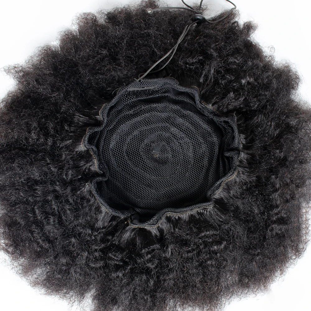 10-12 Inch Afro Haarknot Echt Menselijk Haar Zacht Kinky Krullend Trekkoord Paardenstaart Clip In Extensions Braziliaanse Natuurlijke Kleur