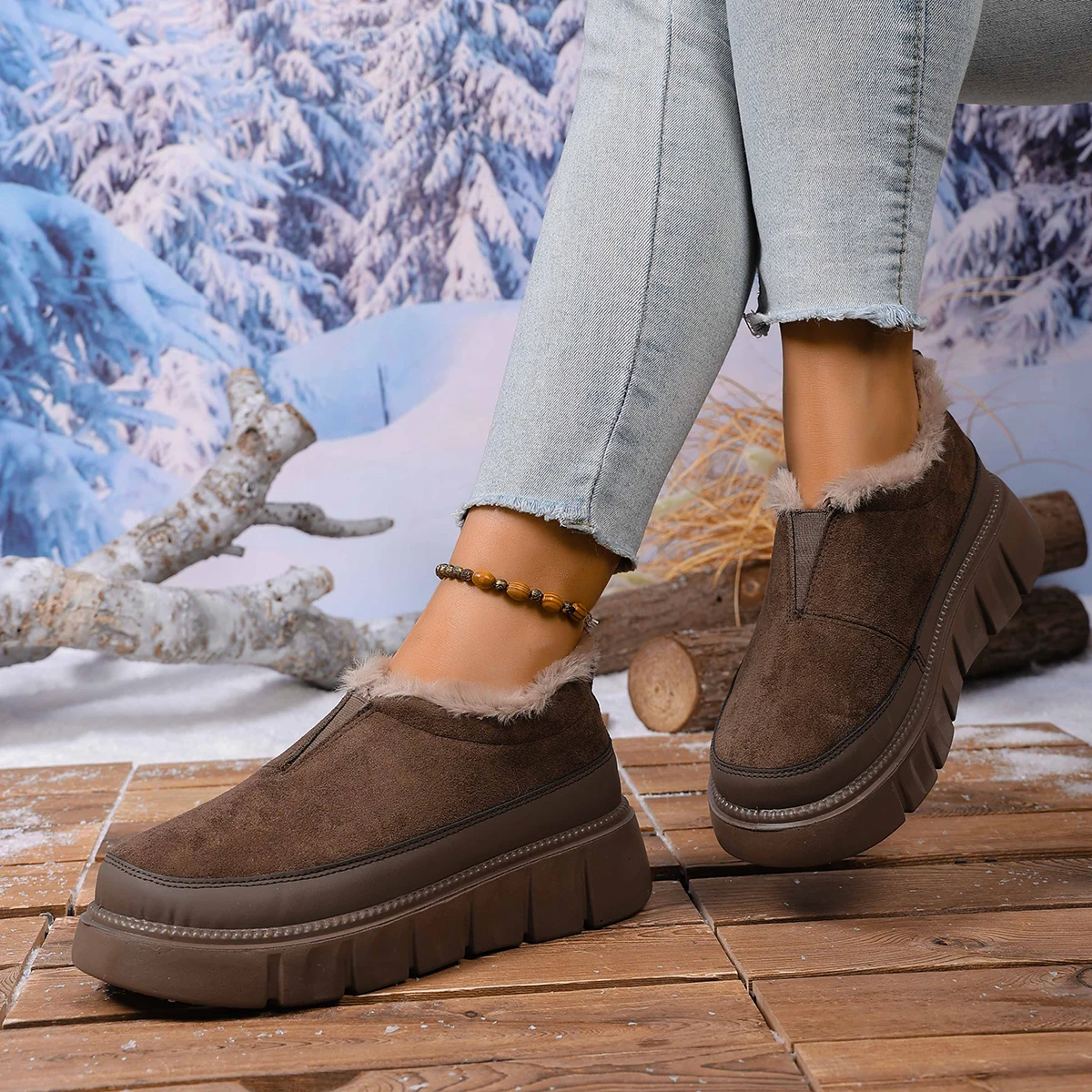 2025 Winter New Thickened Anti-slip and Durable Women's Cotton Shoes with Fleece Lining Warm and Comfortable Free Shipping