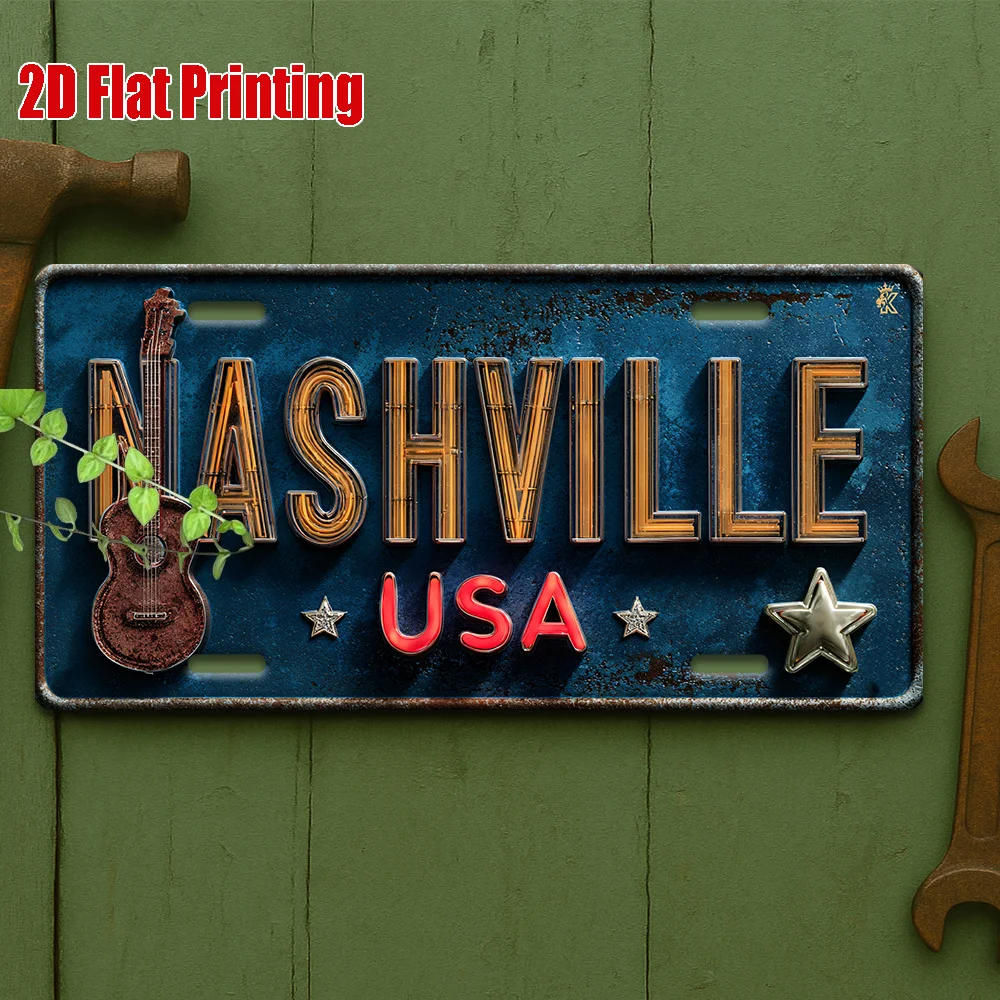 2D Flat - 2D Printed Sign, 1pc, Vintage Metal Plaque, Outdoor Sign & Wall Decoration Inches * 6 Inches), Nashville City Aluminum