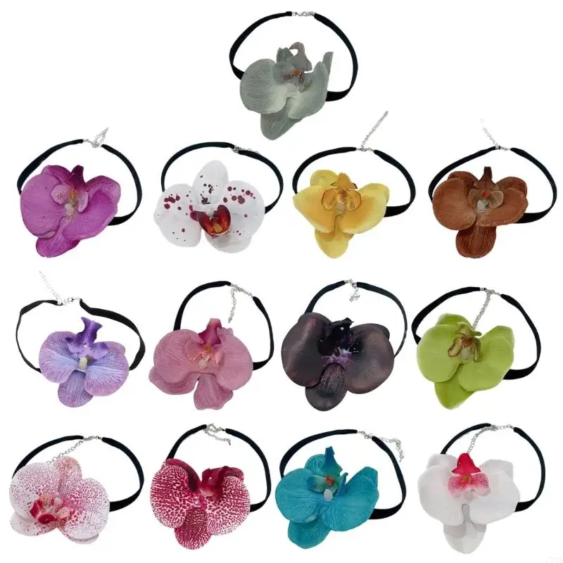 

Stylish Phalaenopsis Necklace Colorful Floral Clavicle Chain Fashionable Jewelry Blossom Charm Neckchain Ornament