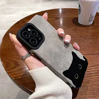 Luxtury Black Cat Leather Phone Case For iPhone 16 Case iPhone 16 15 14 13 12 11 Pro Max Case X XS XR 7 8 Plus SE Silicone Cover
