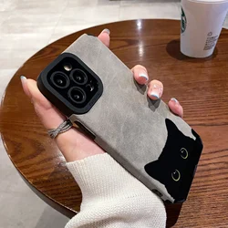 Luxtury Black Cat Leather Phone Case For iPhone 16 Case iPhone 16 15 14 13 12 11 Pro Max Case X XS XR 7 8 Plus SE Silicone Cover