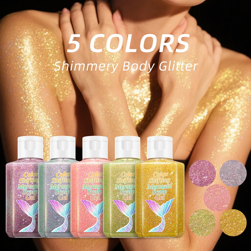5-color Private Label Body Glitter Gel Custom Logo Shimmering Liquid Iridescent Gel Facial Shimmer Festival Sweat-proof Makeup